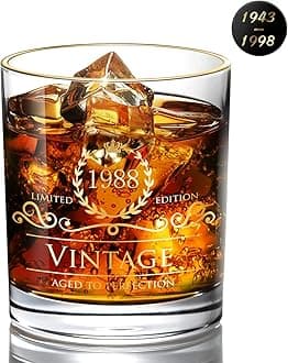 1988 32th Birthday/Anniversary Gift for Men/Dad/Son, Vintage Unfading 24K Gold Hand Crafted Old Fashioned Whiskey Glasses, Perfect for Gift and Home Use - 10 oz Bourbon Scotch, Party Decorations