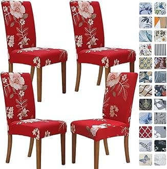 SPRINGRICO Chair Covers for Dining Room Set of 4, Stretch Dining Chair Cover, Washable Spandex Kitchen Parsons Chair Slipcovers, Removable Seat Protector for Home or Party (4 Pack, in Bloom2)
