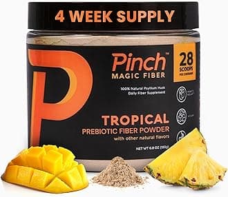 Pinch Magic Sugar Free Fiber Powder – Light Tropical Flavor Psyllium Husk with Bromelain & Vitamins C & D – Vegan, Gluten-Free, Clean Label, USA-Made, GMP-Certified – 28-Day Supply