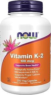 NOW Supplements, Vitamin K-2 100 mcg, Menaquinone-4 (MK-4), Supports Bone Health*, 250 Veg Capsules