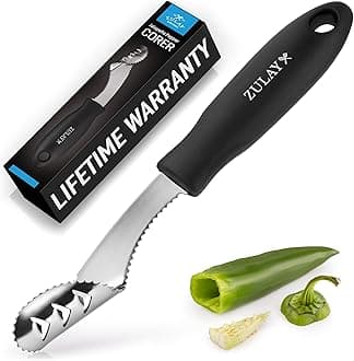Zulay Kitchen 2-in-1 Jalapeno Corer - Stainless Steel Bell Pepper Corer Tool Remover with Serrated Edges & Soft Rubber Handle - Jalapeno Pepper Corer and Deseeder For Removing Vegetable Tops & Seeds