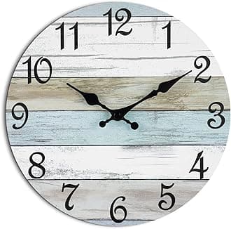 CHYLIN Wall Clock Silent Non Ticking Battery Operated, Rustic Coastal Country Clock Decorative for Bathroom Kitchen Bedroom Living Room(10 Inch)