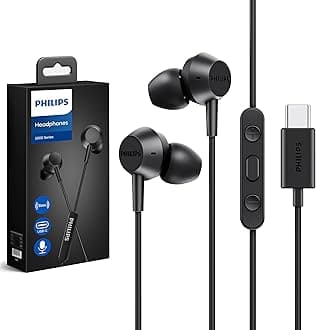 USB C Earbuds Wired with Microphone, in Ear Type C Headphones with mic, Powerful Bass, Lightweight, USB-C Wired Earphones, 3-Button in-line Remote Ear Buds (Black)