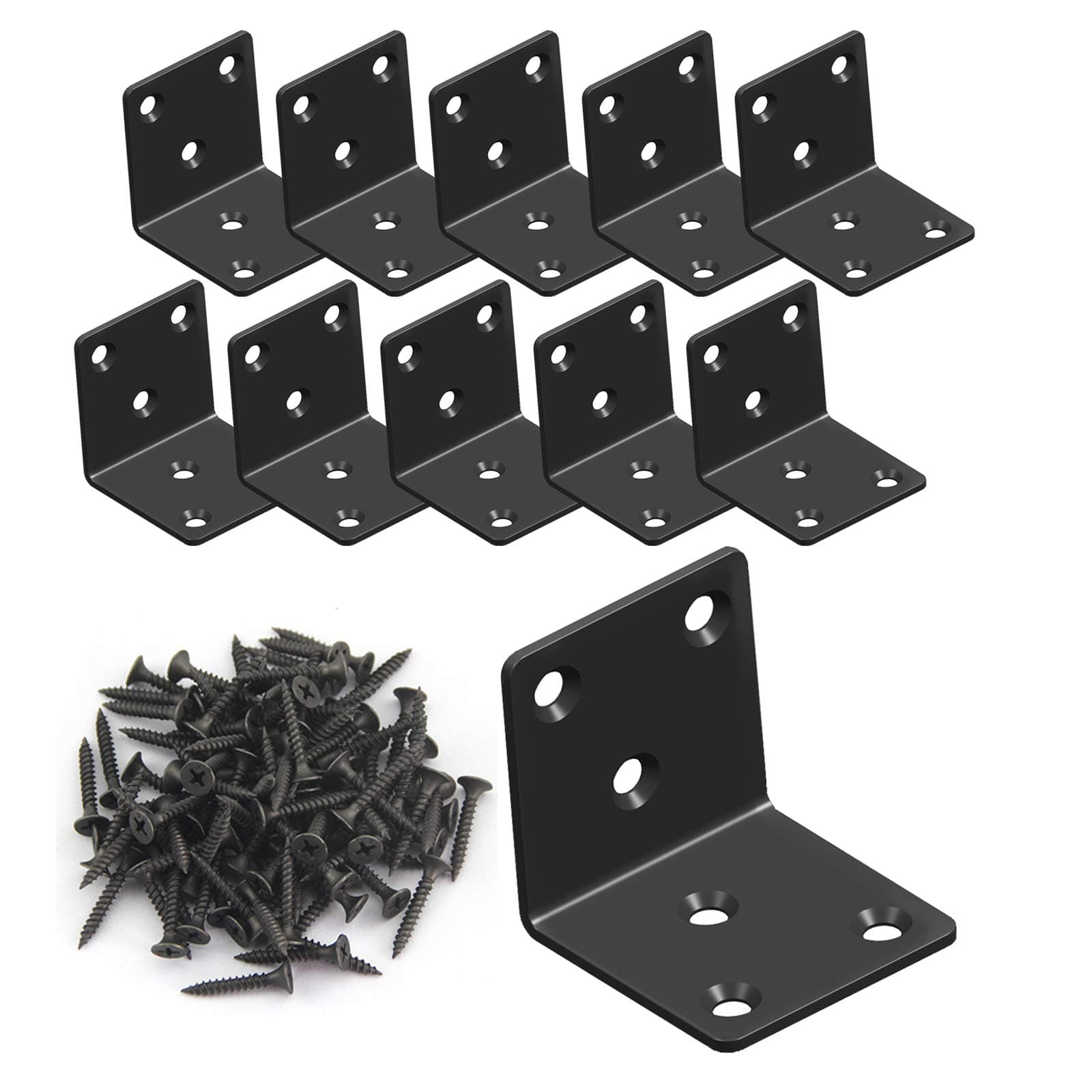 Black Stainless Steel Shelf Bracket,Joint Right Angle Bracket,L Shape Heavy Duty Metal Corner Brace Shelf Supporter for Wood Aufuga (10, 2x2x2)