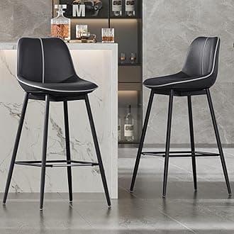 Bar Stools Set of 2, Bar Height Bar Stools with Back, Ergonomic Backrest, Synthetic Leather, Metal Legs, 28.7-Inch Tall Barstools for Kitchen Island Home Bar, Easy Assembly, Ink Black