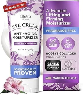 LilyAna Naturals Eye Cream for Dark Circles and Puffiness, Anti Aging Under Eye Cream for Wrinkles and Bags helps Improve Dryness; for Sensitive Skin (Bottle, 1.0 Ounce (Pack of 1))