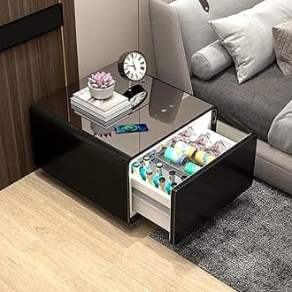 Fridge Side Table, Smart Nightstand with Cooling Drawer, Induction Light, Temperature Control, Wireless Charging, Power Socket, USB Interface, Outlet Protection (Black, LT65 Pro)