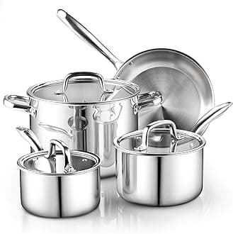 02644 7-Piece Tri-Ply Clad Stainless Steel Cookware Set, Silver