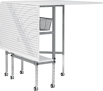 Sew Ready Foldable Hobby and Cutting Grid Table - 58.75" W x 36.5" D White Arts and Crafts Table with Grid Top and Silver Storage Drawers