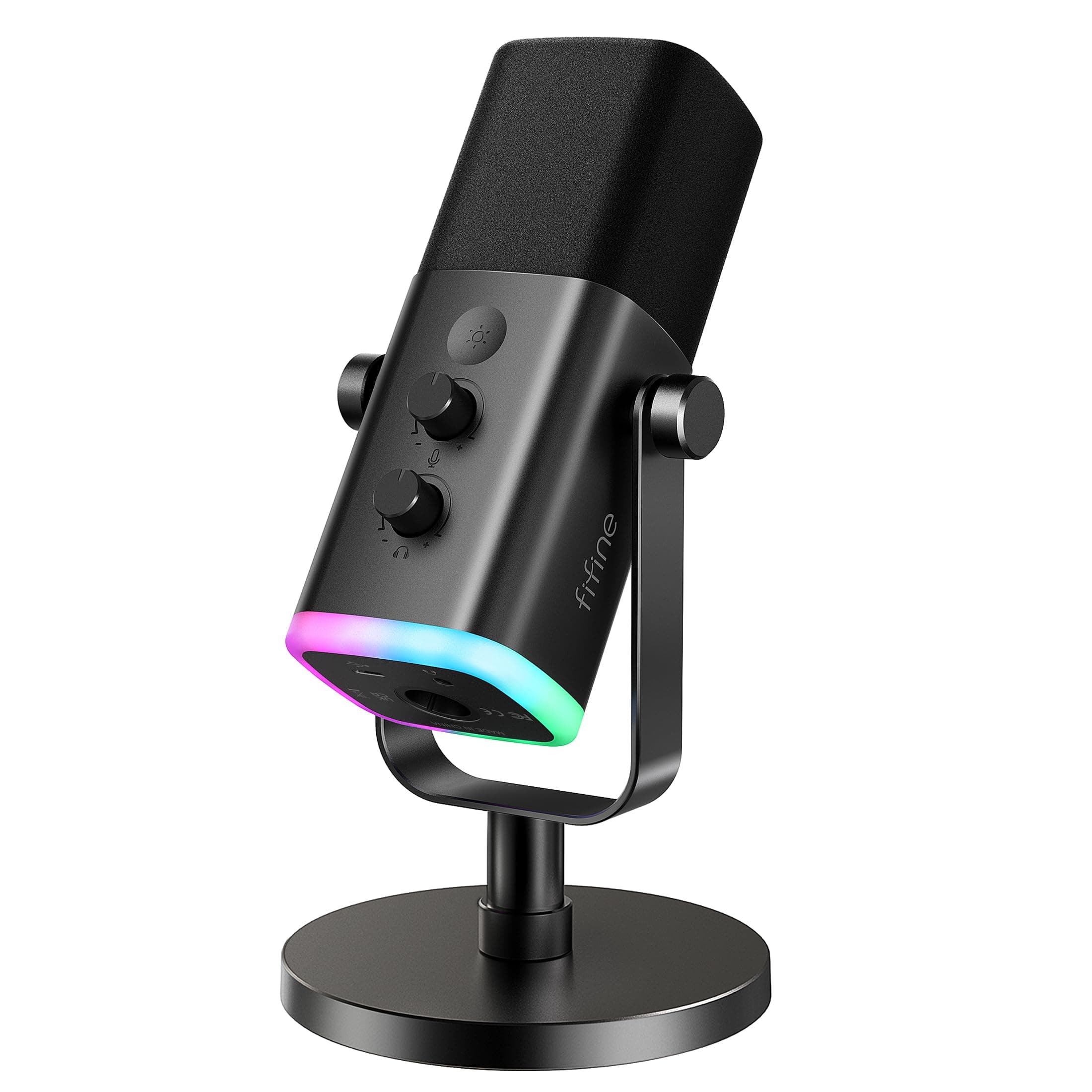 USB/XLR Dynamic Microphone for Podcast Recording, PC Computer Gaming Streaming Mic with RGB Light, Mute Button, Headphones Jack, Desktop Stand, Vocal Mic for Singing YouTube-AmpliGame AM8
