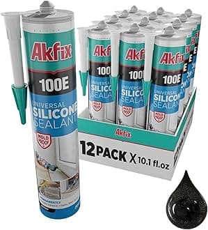 Akfix 100E RTV Tube Silicone Caulk(2.7 fl.oz.) - 100% Silicone Sealant Waterproof for Kitchen and Bathroom, Shower, Toilet, Sink, Window and Door, No Discoloring | Clear, 1 Pack, 50ml (Black)