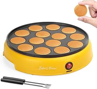 Mini Pancakes Maker Machine, Dutch Mini Pancake Griddle, 14 Holes Electric Poffertjes Pan, Ideal for Breakfast, Snacks, Desserts & More, Yellow