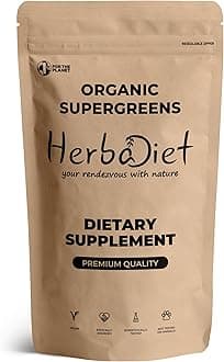 Herbadiet Organic Super Greens Superfood Powder|100 Gram|Wheatgrass,Spirulina,Chlorella&Barley|Vegan,Chlorophyll&Vitamins Rich|Energy Booster&Detox