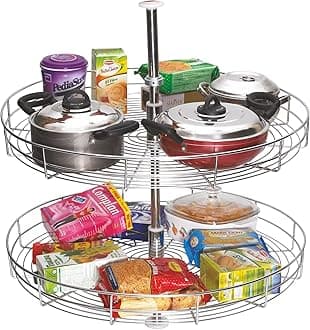 SmartSlide Stainless Steel 2 Shelf Kitchen Corner Cabinet Organizer/Modular Kitchen Basket/Multifunctional Storage Rack/Adjustable Height Kitchen Carousel Unit (Full Round Carousel 20 Inch)