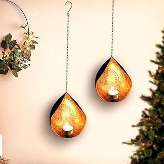 TIED RIBBONS2 Set Wall Hanging Tea Light Candle Holders | Iron, Golden | 18 Inch | Votive Sconce Candle Holder for Home, Living Room, Wedding, Accents Decor, Indoor, Events, Christmas Decorations