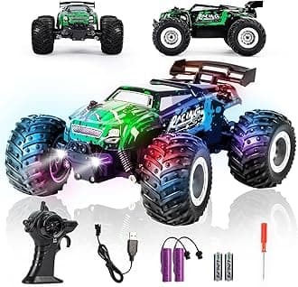 1:18 Remote Control Car for Boys Age 4-7 8-12, 20Mph All Terrian Remote Control Monster Truck with Colorful Bodylight, Headlight, High Torque Motor, Truck Toy for Boy Age 4-12 Birthday Gift