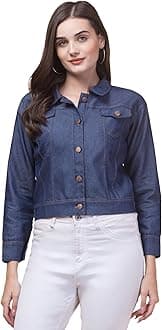 Full Sleeve Blue Solid Women's Denim Jacket