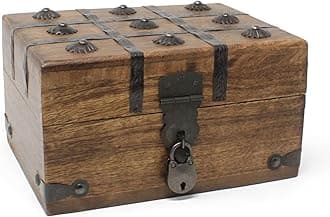 Nautical Cove Treasure Chest Wooden Box with Antique Iron Lock and Skeleton Key (Small 8x6x4.5) - Storage and Decor – Pirate Keepsake Chest, Decorative Storage Box with Hinged Lid