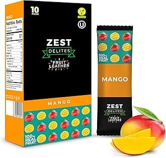 ZEST Delites Fruit Roll Ups Mango, Fruit Leather Candies, Healthy Snack, 25g Pack of 10, Mango, Vegetarian Healthy Lunch Box Snacks Bulk, Fruit Bars