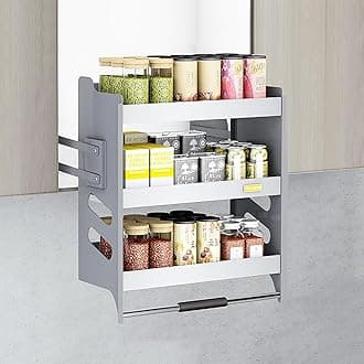 3-Tier Kitchen Cabinet Pull Down Shelf, Heavy-Duty Shelf Lifting Basket for Upper Kitchen Wall Cabinet, Metal Dish and Spice Rack System Lift Upper Cabinet