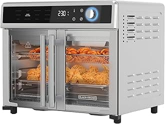 Crisp 'N Bake Air Fryer Toaster Oven Combo, 12 in 1 Countertop Convection Oven Cooks Food Fast, Fits a Whole Pizza or 6 Toast Slices, French Doors with Stainless Steel Finish