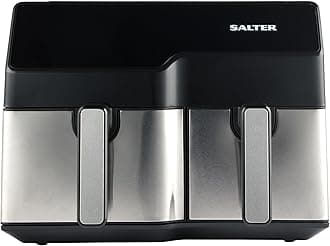 Salter EK5729 Dual Sector Air Fryer – XL 9L Family Size, Dual Non-Stick Cooking Drawers (5.5L/3.5L), Digital LED Touch Display, 8 Presets With Sync/Match Cook Function, No Pre-Heating Needed, 2500W