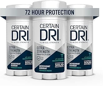 Certain Dri Extra Strength Clinical Solid Antiperspirant - 72-Hour Sweat & Odor Protection for Hyperhidrosis - Maximum-Strength - Powder Fresh Scent - 1.7 oz (Pack of 3)