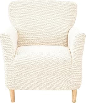 CRFATOP Stretch Mid Century Modern Armchair Slipcover 1-Piece Jacquard Accent Chair Covers with Arms Soft Chair Slipcovers for Living Room Furniture Protector Office Reception Reading Sofa,Beige