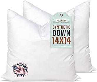 14x14 Square Set of 2 Synthetic Down Alternative Pillow Inserts for Shams (14 Inch by 14 Inch)