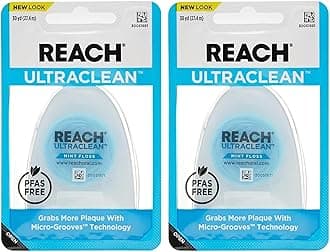 Listerine Ultraclean Dental Floss, Plaque Remover, Shred Resistant, Waxed, Gentle on Gums & Teeth, Mint, PFAS-Free, Fresh Breath, Oral Care, for Adults & Kids, 30 yds - Pack of 2