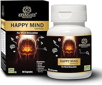 Happy Mind Capsule, Herbal Support for Stress, Tension & Anxiety Relief with Brahmi, Shankhpushpi, Ashwagandha, Vacha etc. | Brain, Memory, Sleep, Mood Supplement – 60 Veg. Capsules