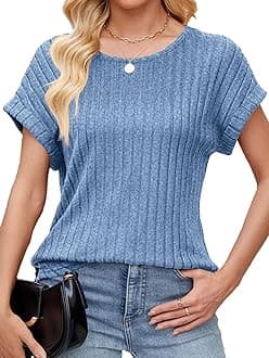 Womens Short Sleeve Textured Tops Crewneck Knit Solid Loose Casual Basic T Shirts Tee Blouses