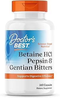 Doctor's Best Betaine HCI Pepsin & Gentian Bitters, Digestive Enzymes for Protein Breakdown & Absorption, Non-GMO, Gluten Free, 360 Count (Pack of 1)