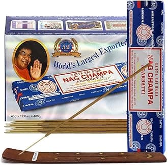Nag Champa Incense Sticks 40g x 12 and Incense Stick Holder Bundle Insence Insense Satya Incense