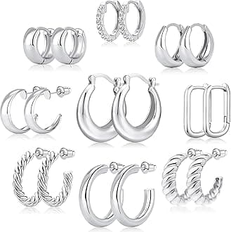 Adoyi 9 Pairs Gold Hoop Earrings Set for Womens Gold Twisted Huggie Hoops Earrings 14K 18K Gold Plated for Girls Gift Lightweight