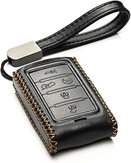 Vitodeco Genuine Leather Smart Key Fob Case Compatible with Jeep Wagoneer, Grand Wagoneer, Grand Cherokee 2022-2025 (5-Button, Black)