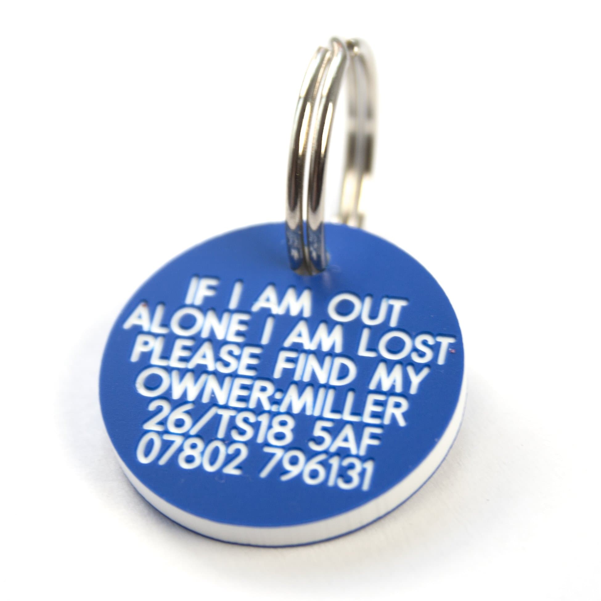 Deeply Engraved Blue Plastic 27mm Circular Dog tag