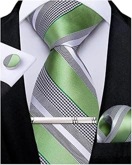 Mens Striped Tie Silk Woven Necktie and Pocket Square Cufflinks Tie Clip Set Wedding Business Formal Gift Tie for Men