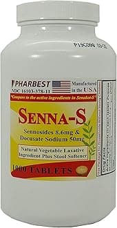 PHARBEST Senna Plus Vegetable Laxative with Stool Softener - 1000 Tablets (1 Bottle)