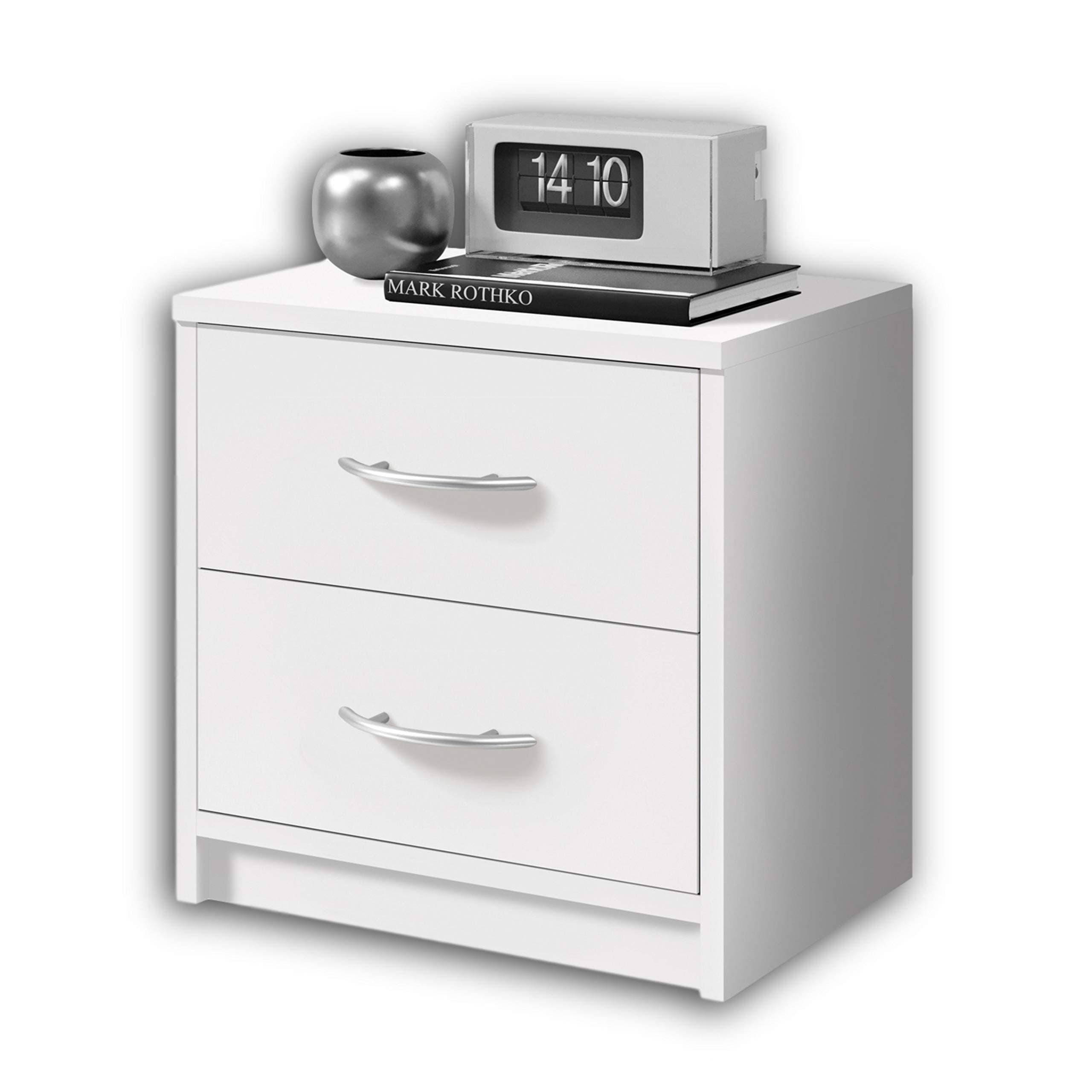 Stella Trading PEPE Table White-Simple Bedside Cabinet with Two Drawers Suitable for Any Bed & Bedroom, Wood, 2 Schubkästen