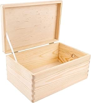 Creative Deco Large Wooden Storage Box with Hinged Lid | 11.8 x 7.87 x 5.51 inches (+-0.5) | Plain Unpainted Unfinished Gift Box for Tool Toy Crafts Jewelry | ROUGH & UNSANDED Wood Keepsake Chest