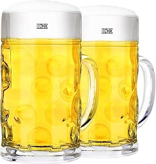 BINZO Glass Big 1300ml Mug, Set of 2 Pcs, Extra Large Jumbo Size Beer Mugs with Handle, Multipurpose Mug for Milk, Juice, Oversize German Beer Stein Glass