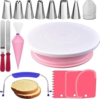 35PCs Cake Turntable and Leveler-Rotating Cake Stand with Non Slip pad-7 Icing Tips and 20 Bags- Straight & Offset Spatula-3 Scraper Set -EBook-Cake Decorating Supplies Kit -Baking Tools