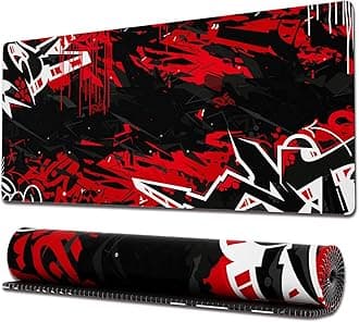 Ovenbird Gaming Mouse Pad with Stitched Edges, Abstract Graffiti Mouse Pad, Extended XL Mousepad with Anti-Slip Base, Cool Large Mouse Pad for Desk, 31.5 x 11.8 in, Black