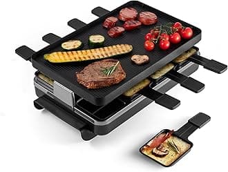 Swissmar KF-77041 Classic 8-Person Raclette with Reversible Cast Aluminum Non-Stick Grill Plate/Crepe Top, Black