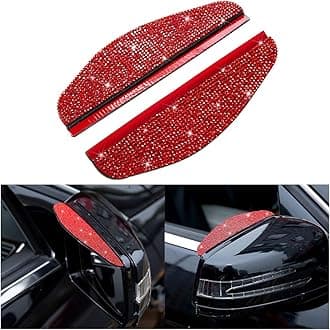 2PCS Car Rearview Mirror Rain Eyebrows, Bling Crystal Rain Visor Guard, PVC Waterproof Auto Mirror Visor Smoke Shade Cover, Automotive Exterior Accessories Decor (Red)