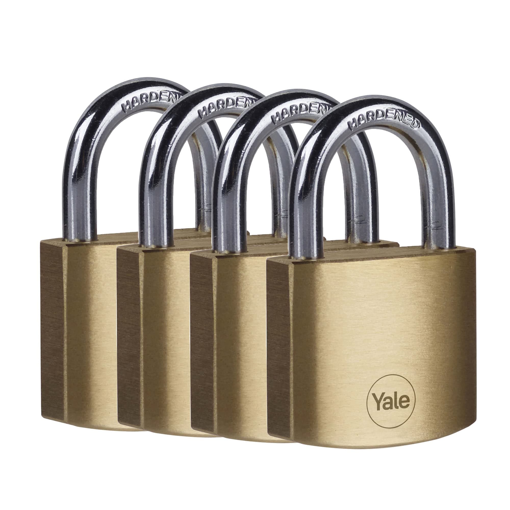 Yale - Y110B/40/122/4 Standard Security 40mm Brass Padlock, Pack of 4 - Open Hardened Steel Shackle - 4 keyed Alike Keys