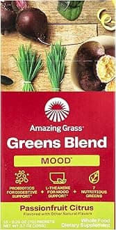 Amazing Grass Greens Blend Mood: Super Greens Powder Smoothie Mix for Mood, Relaxation & Stress Support with Organic Spirulina, Chlorella, Beet Root Powder, Digestive Enzymes & Probiotics, 15 Servings