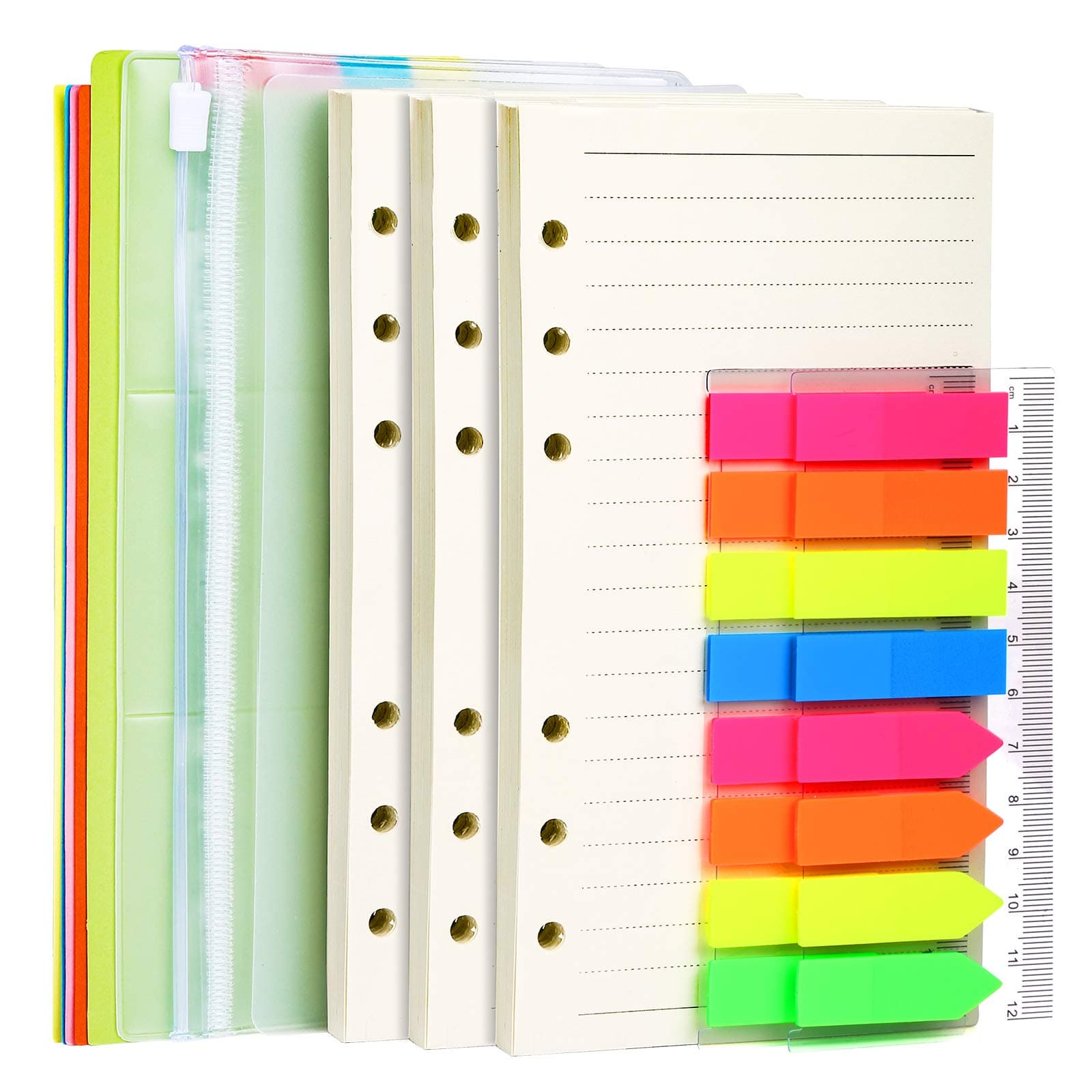 LEOBRO A6 Paper, Planner Inserts for A6 Binder, 6.73"x3.74" Lined Paper, with Binder Pockets & Dividers, for Refillable Notebook, Journal, Planner Refills