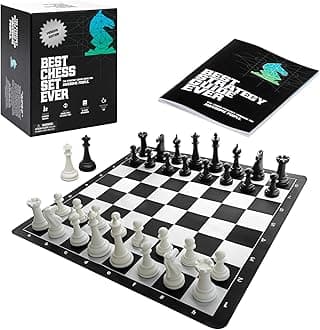 Best Chess Set Ever Tournament Chess Set, 1X Single Weighted Staunton Pieces, with 20 in x 20 in Foldable Silicone Board, Single Heavyweight Edition